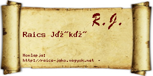 Raics Jákó névjegykártya